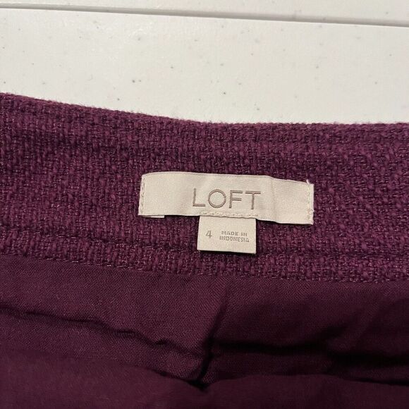 Loft Herringbone Tweed Shift Pocket Sz 4 Purple Mini Skirt Side Zip Lined - Picture 9 of 10
